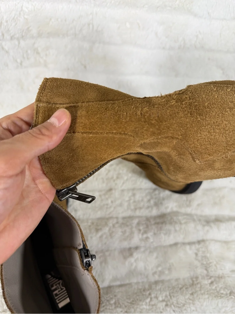 Mens ALLSAINTS Lang Suede Side Zip Boots Camel Tobacco Sz 12 MF560Z